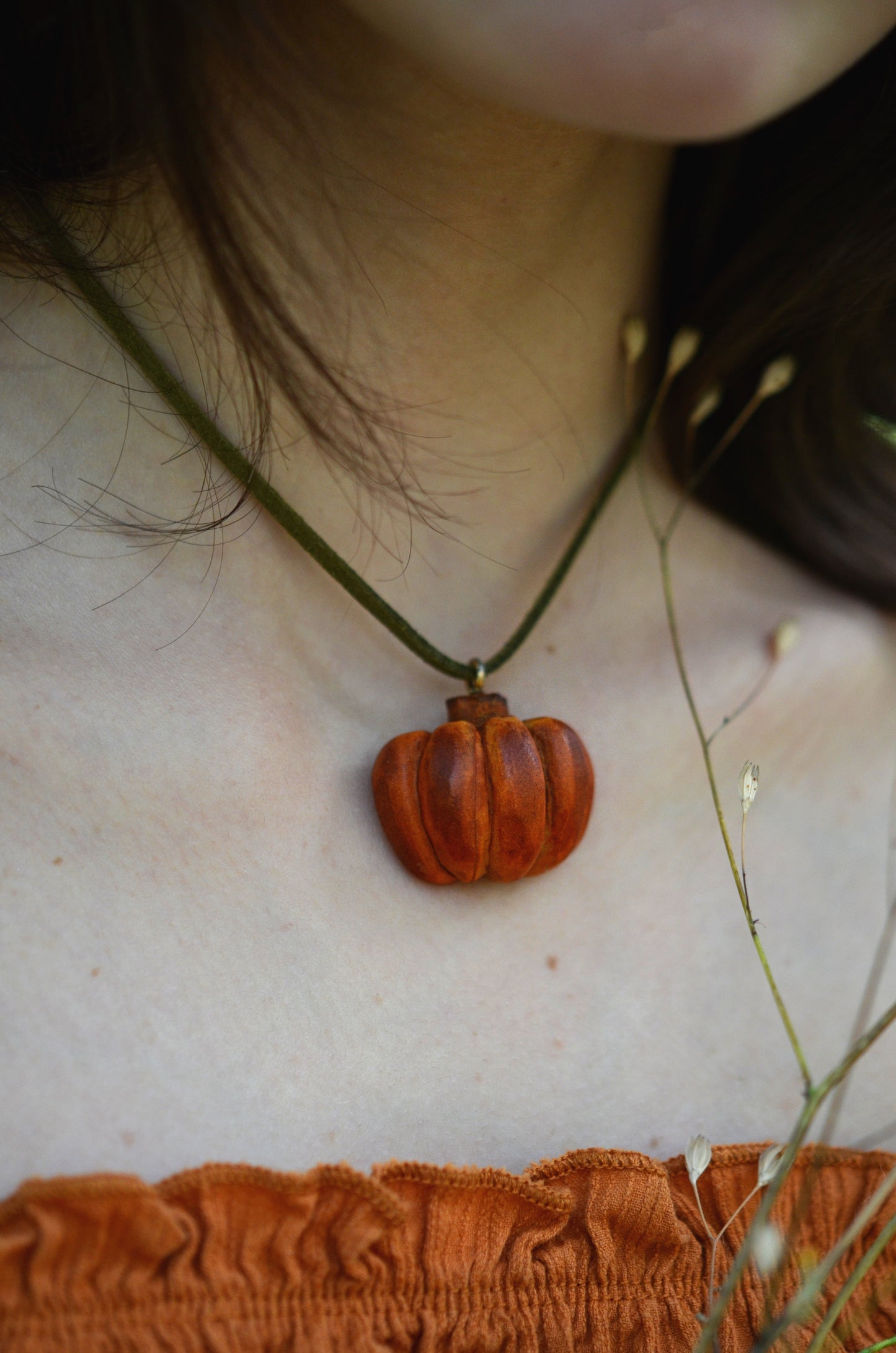 One-of-a-Kind Handcarved Pumpkin Pendant