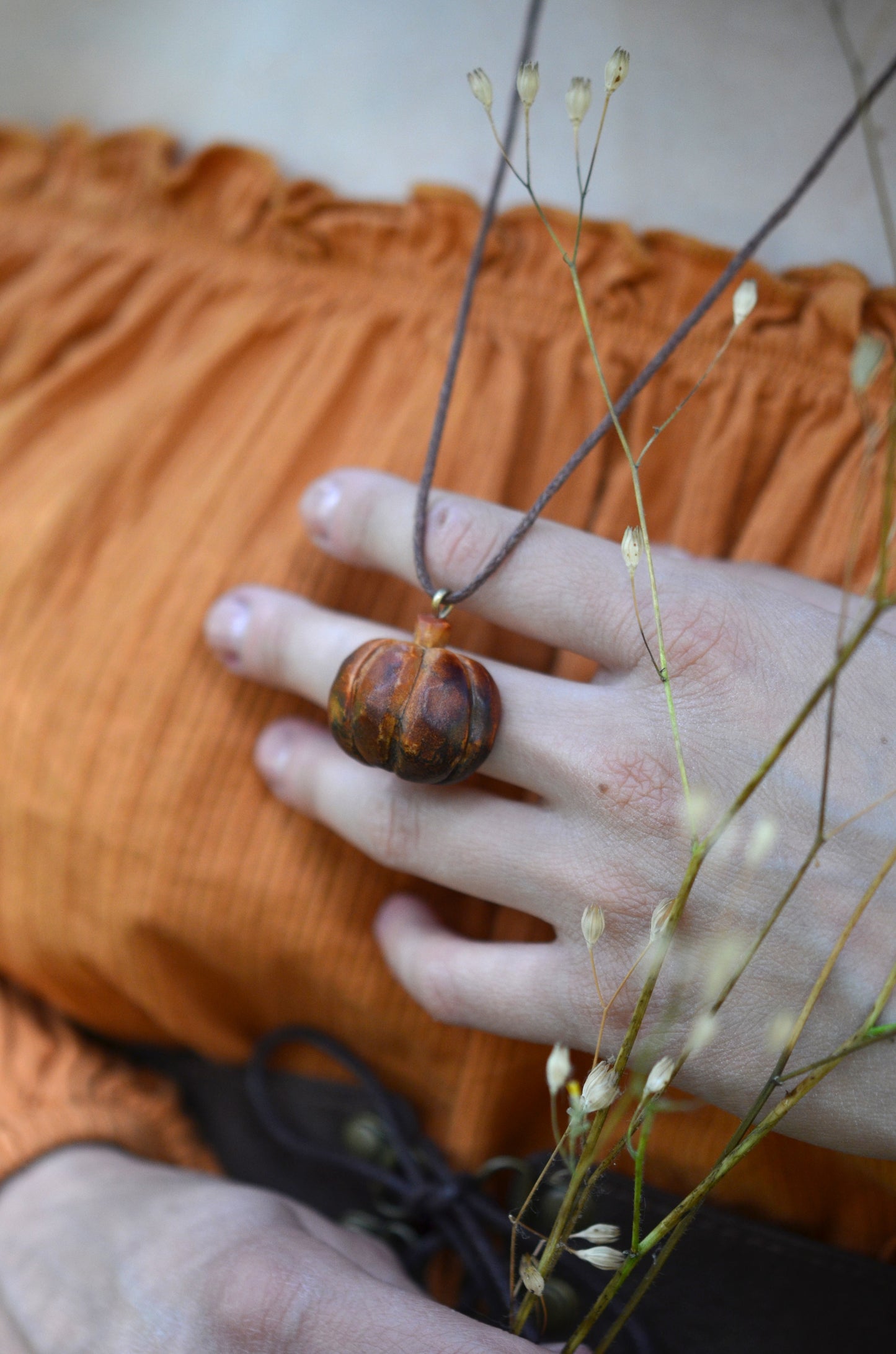 One-of-a-Kind Handcarved Pumpkin Pendant