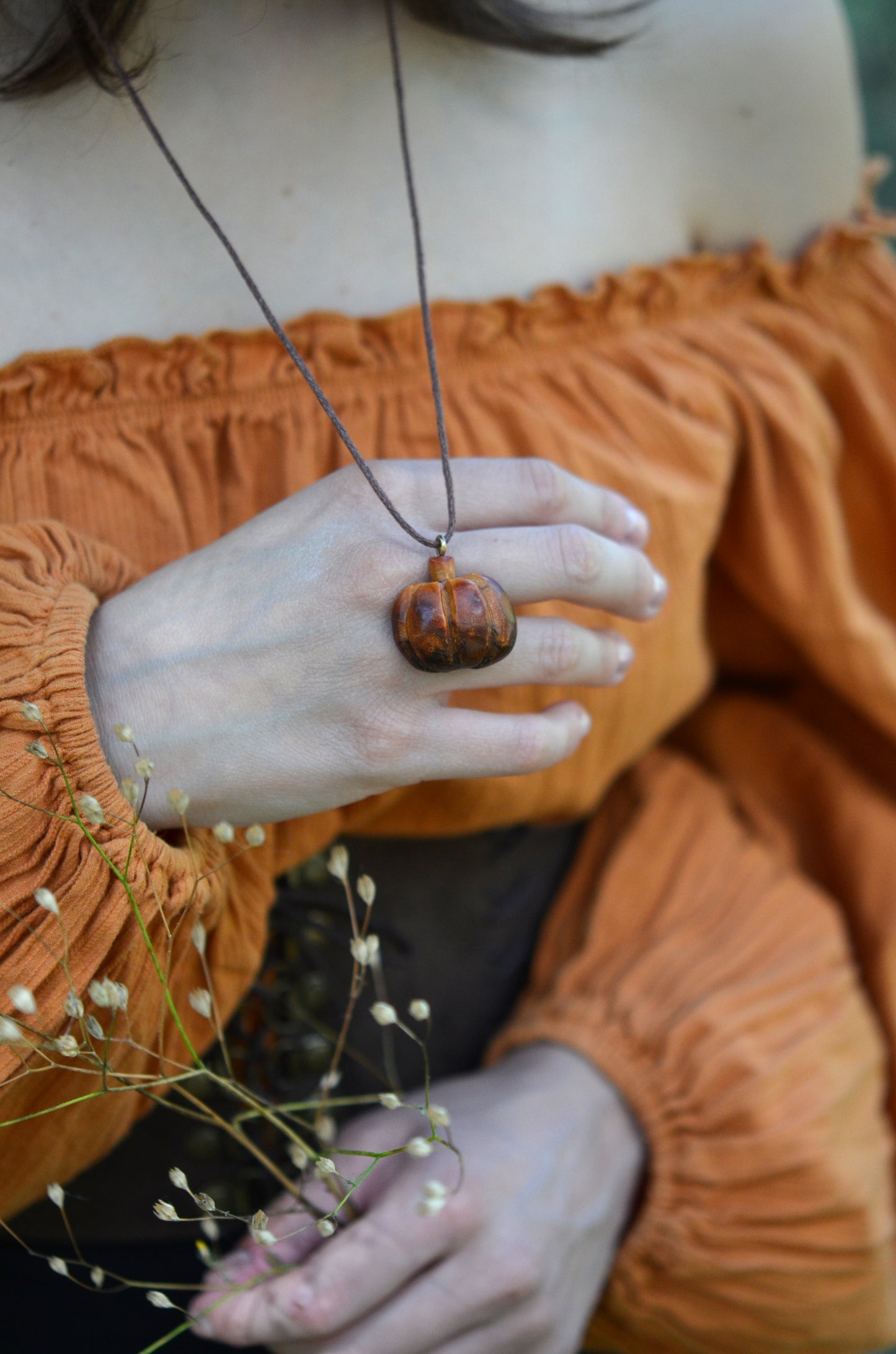 One-of-a-Kind Handcarved Pumpkin Pendant