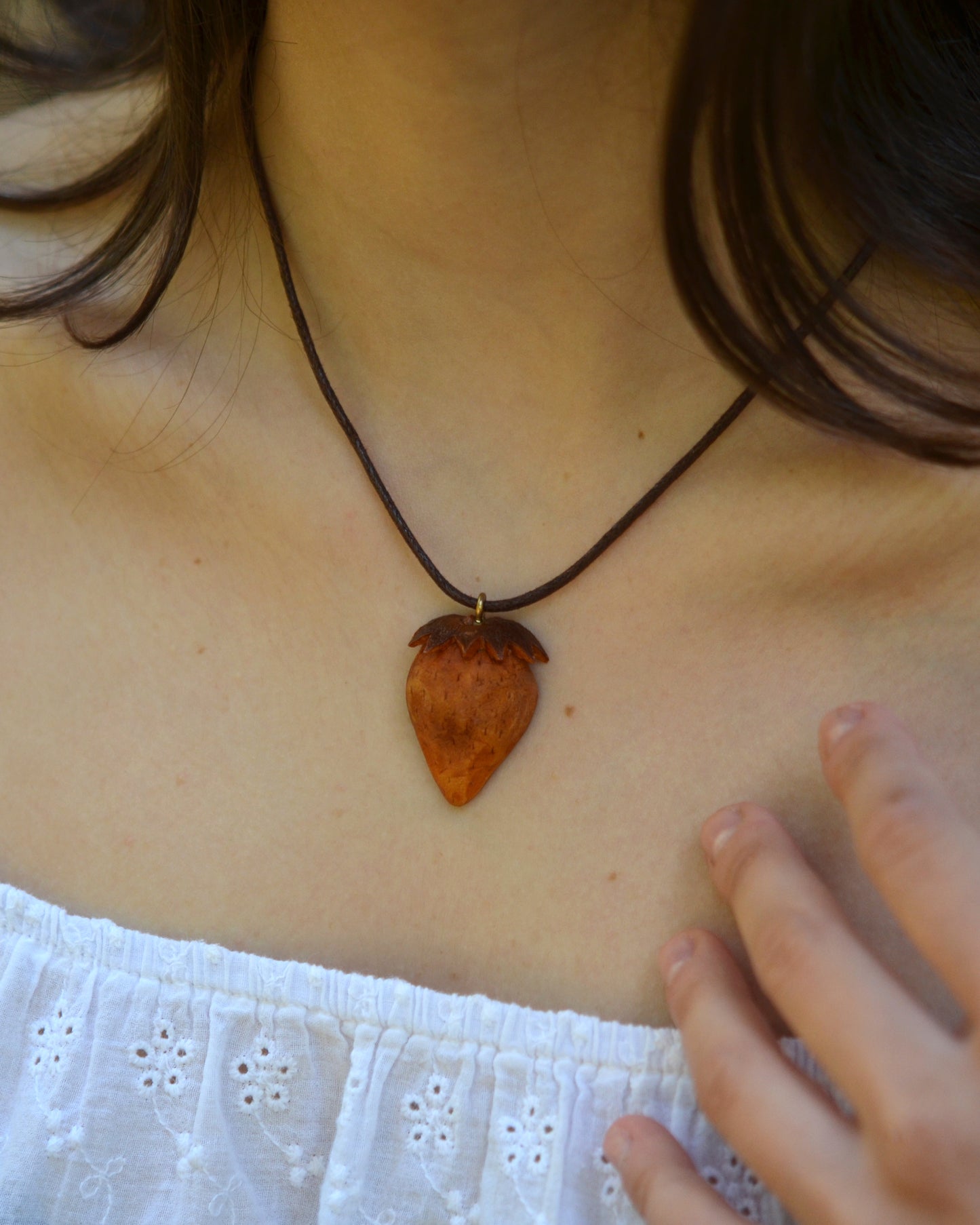 Handcarved Strawberry Pendant