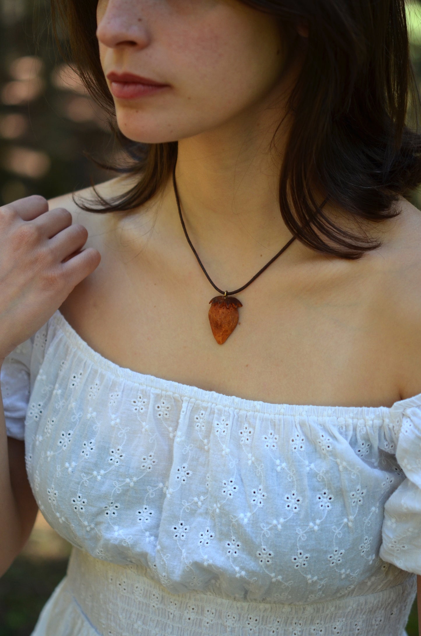 Handcarved Strawberry Pendant