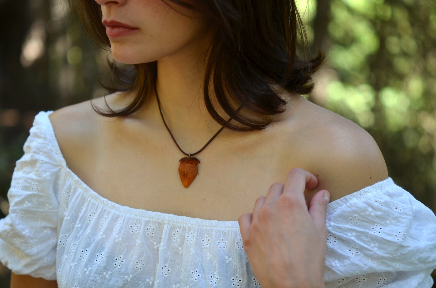 Handcarved Strawberry Pendant
