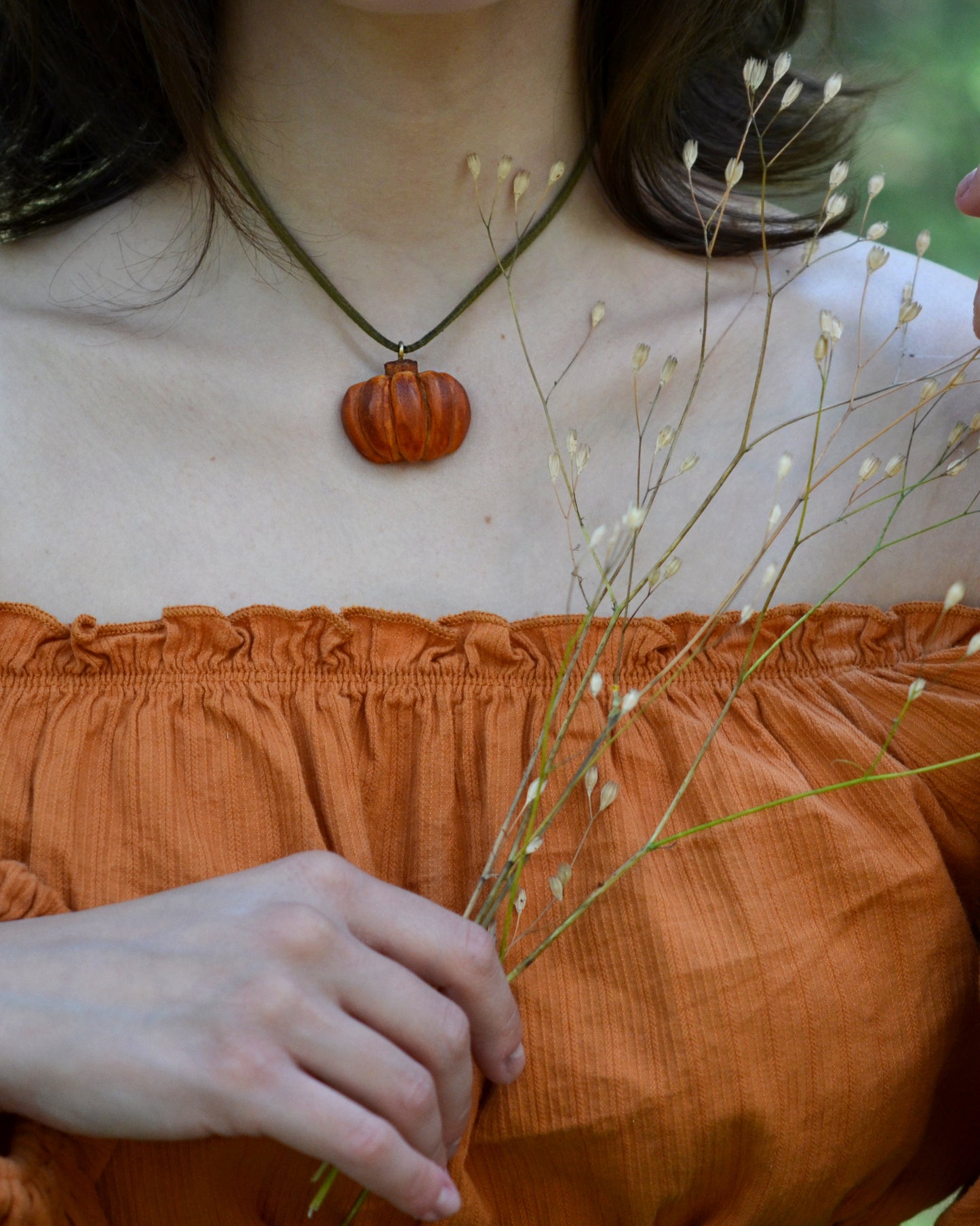 One-of-a-Kind Handcarved Pumpkin Pendant