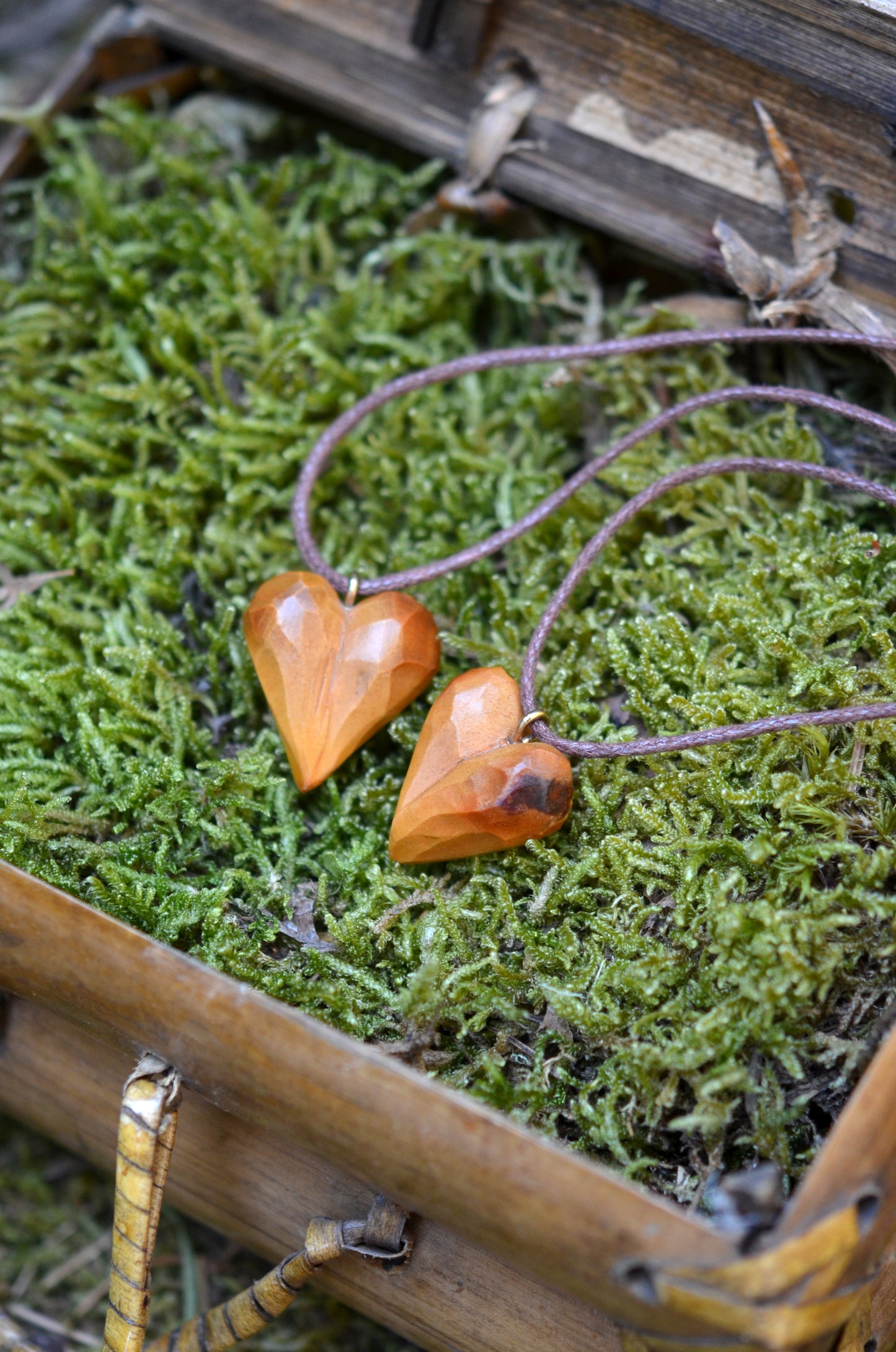 Handcarved Heart Pendants Set