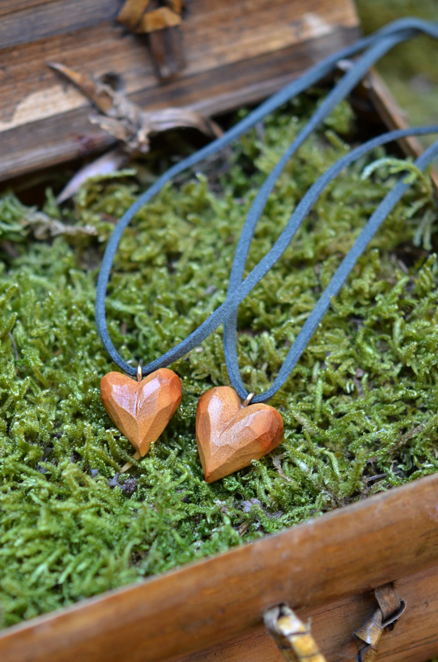 Handcarved Heart Pendants Set