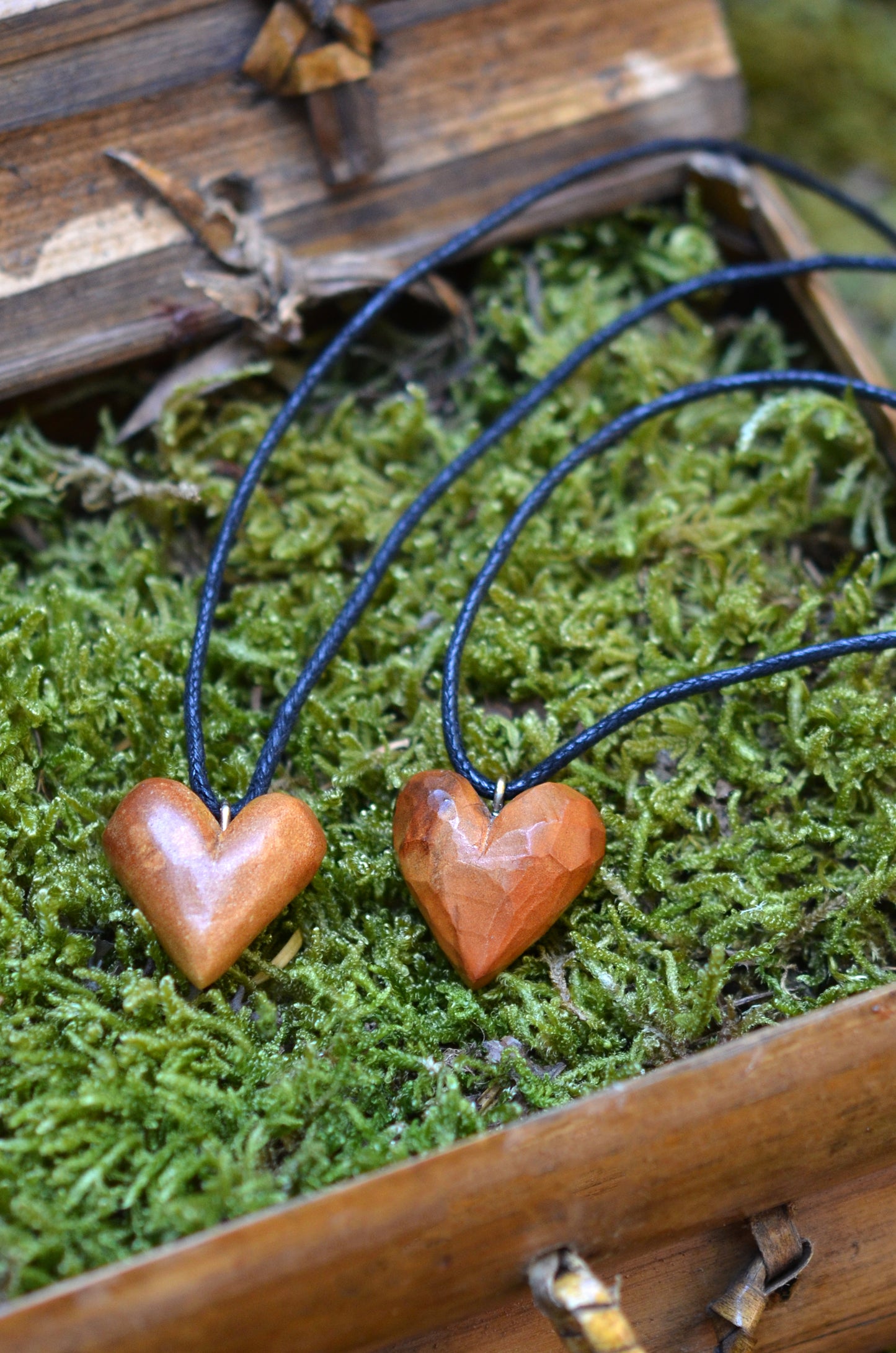 Handcarved Heart Pendants Set