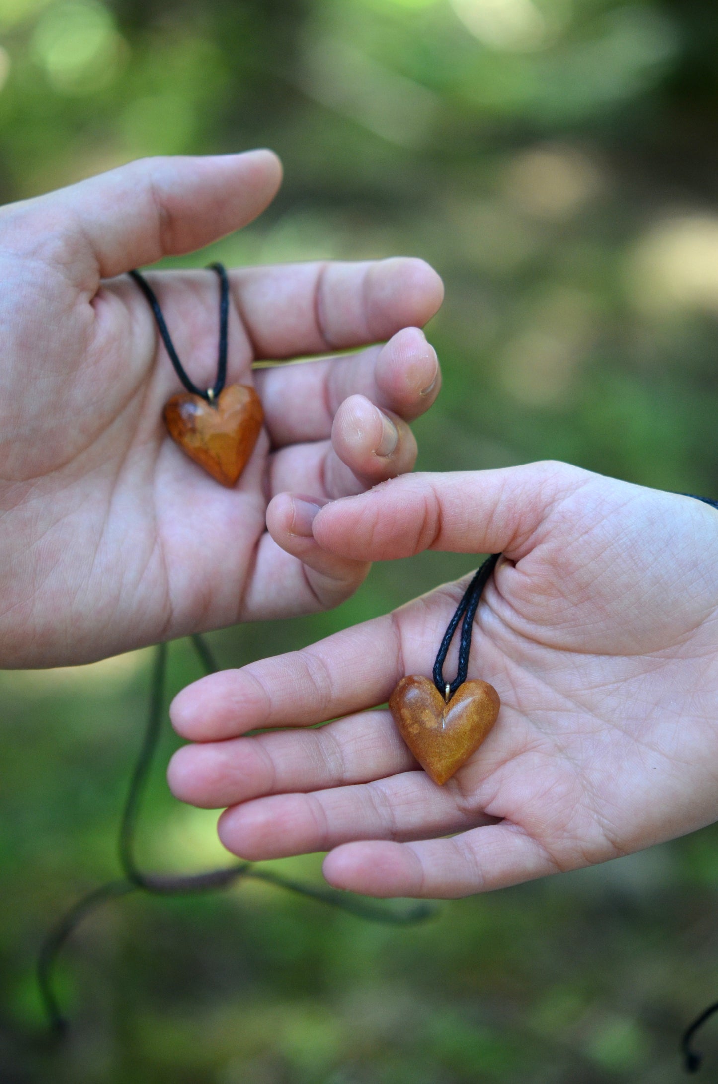 Handcarved Heart Pendants Set