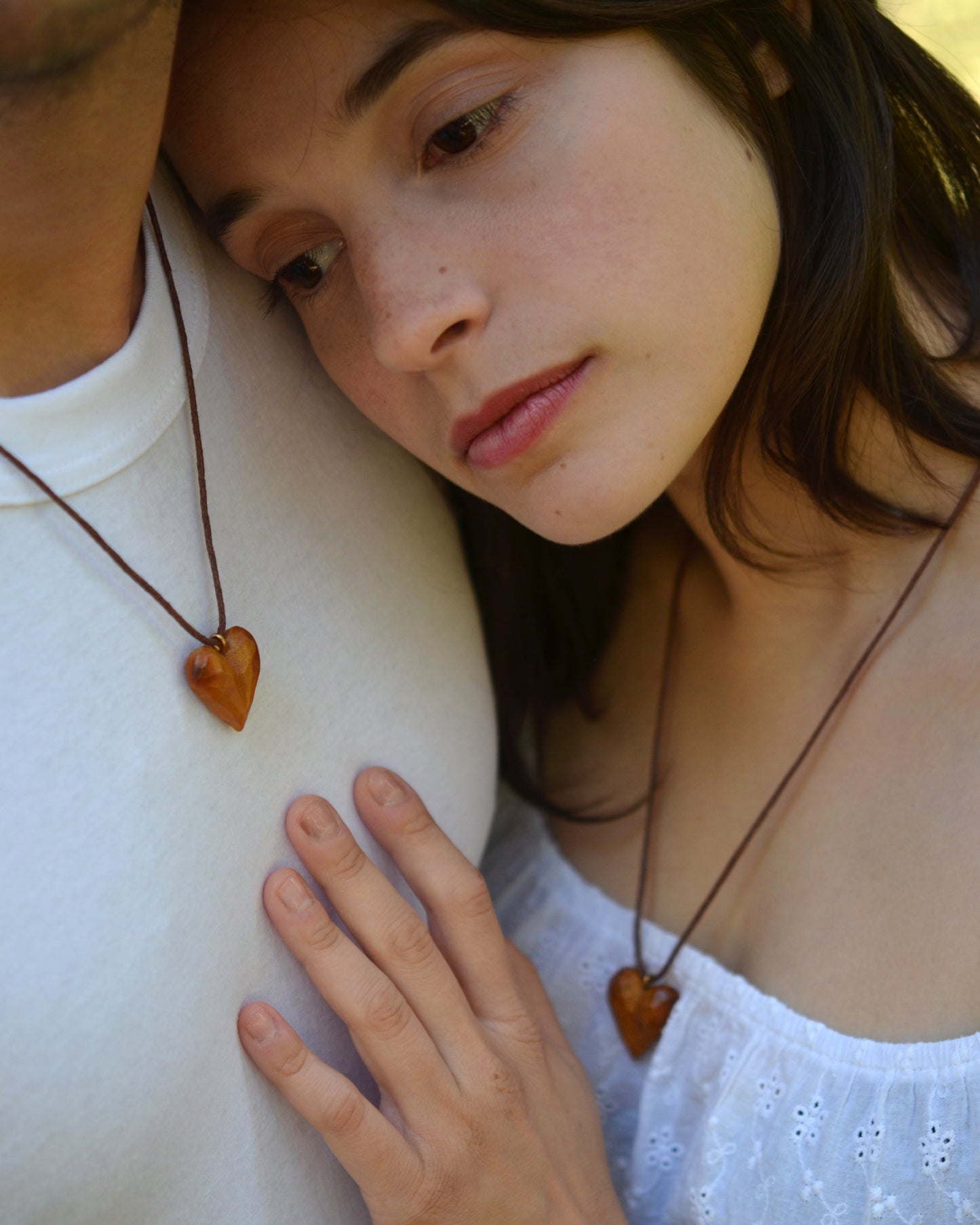 Handcarved Heart Pendants Set